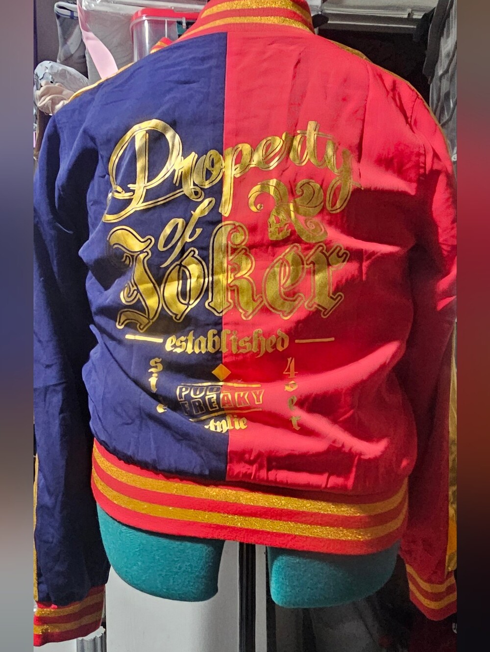Harlequin Two-Tone 'Property of Joker' Bomber Jacket - Red & Blue
